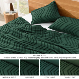 Litanika emerald-green bedding enhances a boho chic room decor