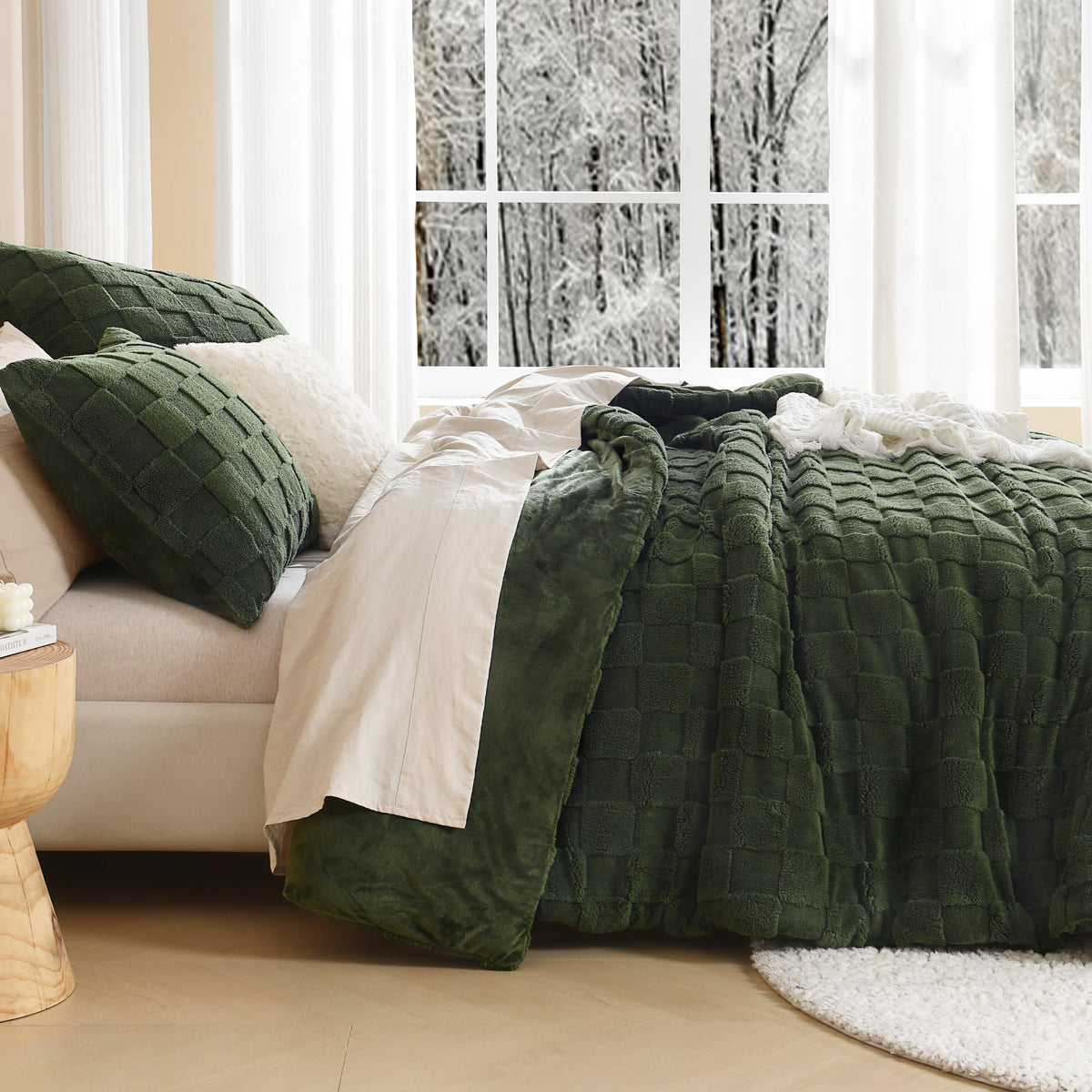 Easy-care fabric resists fading and holds seams after washing.