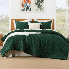 Litanika comforter front shows chenille embroidery stripes for subtle texture