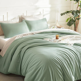 Litanika Queen Comforter Sage Green closeup fabric texture for soft, cozy nights.
