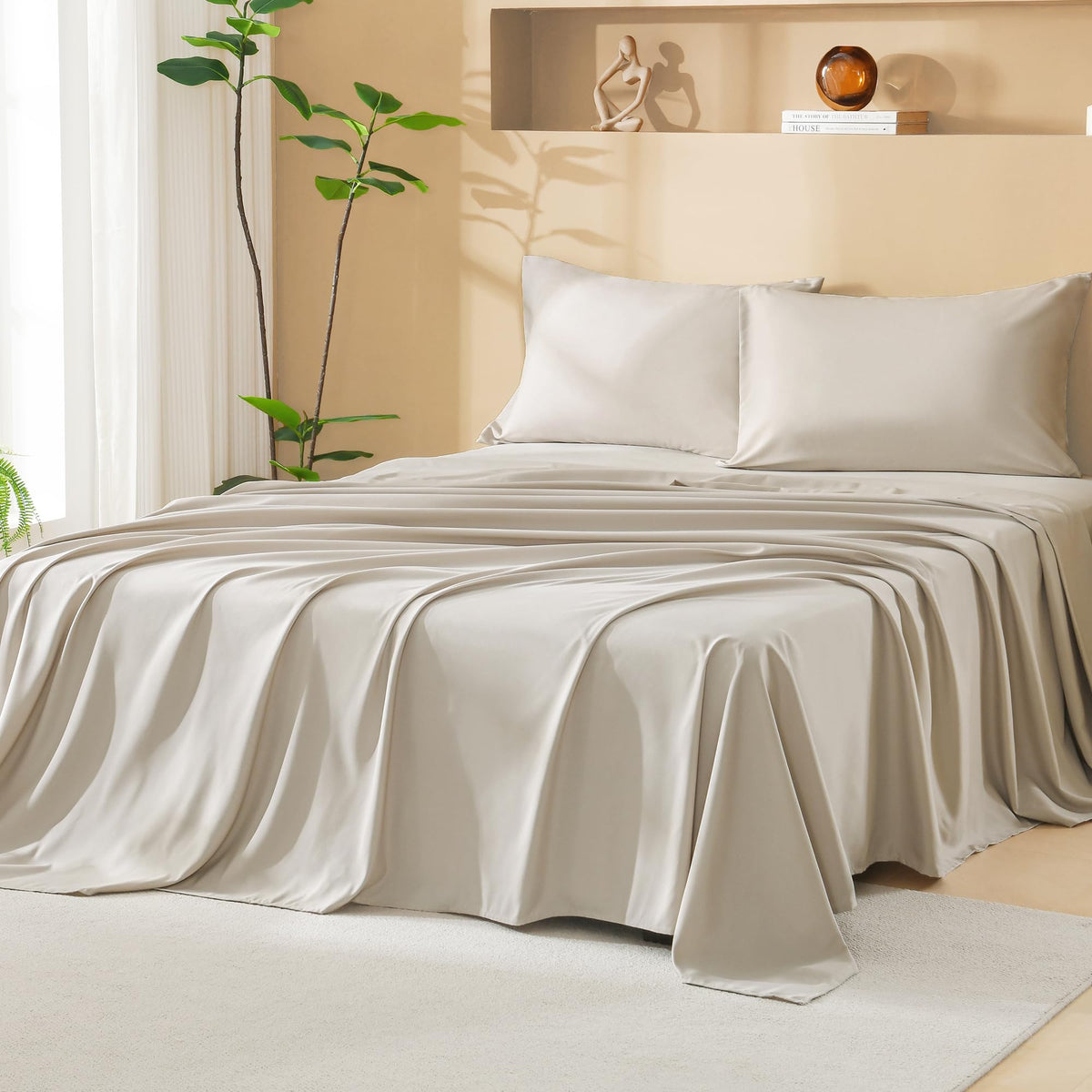 Litanika queen beige pillow shams bring coordinated, polished bed styling.