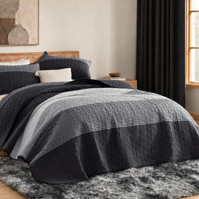 Litanika quilt queen: black-white stripe coverlet adds timeless style and easy maintenance