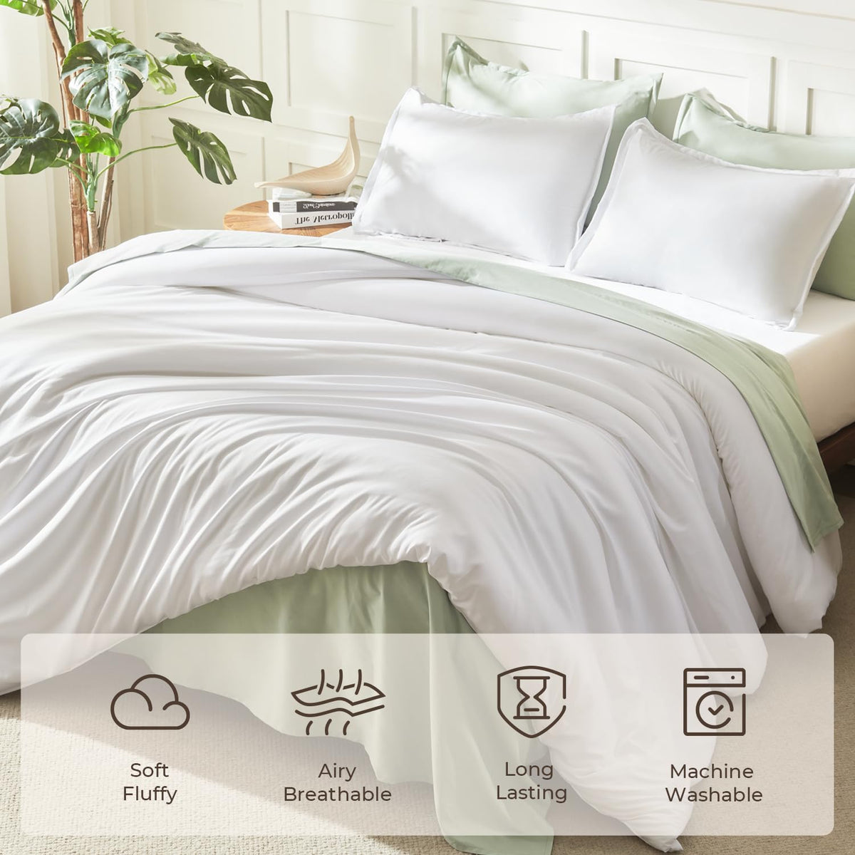 Litanika White Comforter King Set folded neatly shows compact storage.
