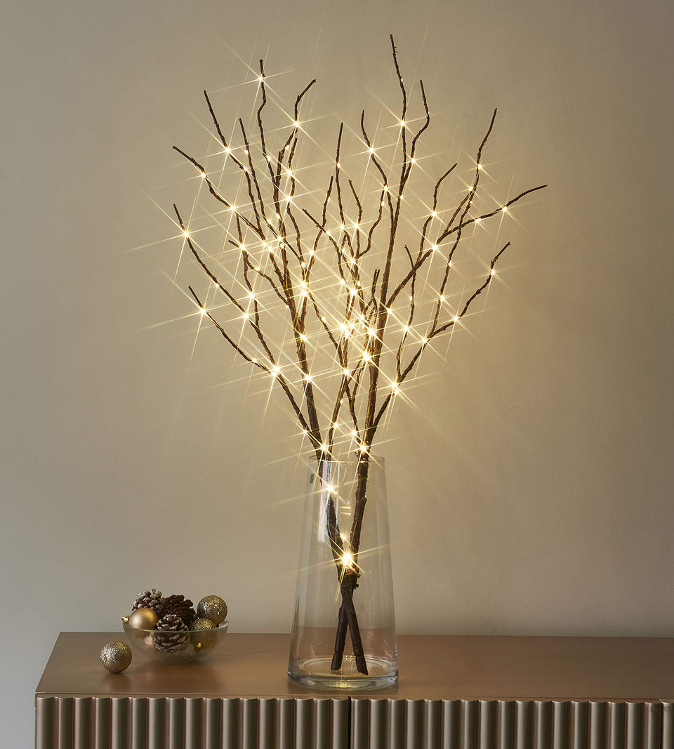 LITBLOOM lighted brown willow branches 32 inches with warm LED glow for festive decor.