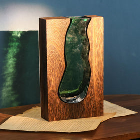 LITIVY wood and glass inlay vase front view for rustic centerpieces