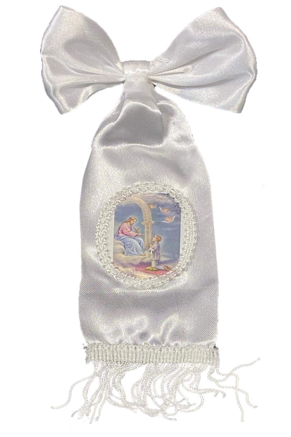 Lito communion arm band with ribbon offers a gentle, tasteful keepsake.
