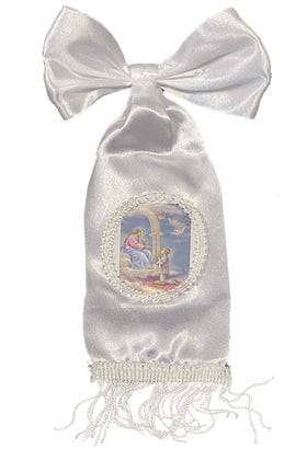 Lito communion arm band with ribbon offers a gentle, tasteful keepsake.