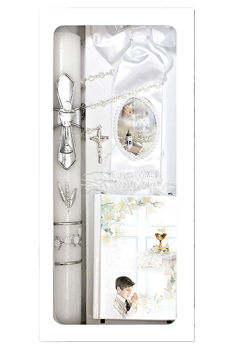 Lito First Communion Candle Set for boys with a silver cross, a timeless keepsake.