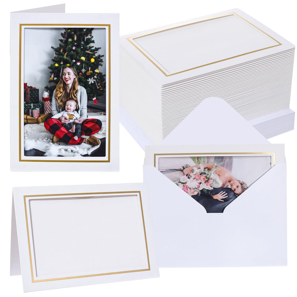 Litpoetic 50-count photo frame cards with envelopes laid out flat for gifting memories