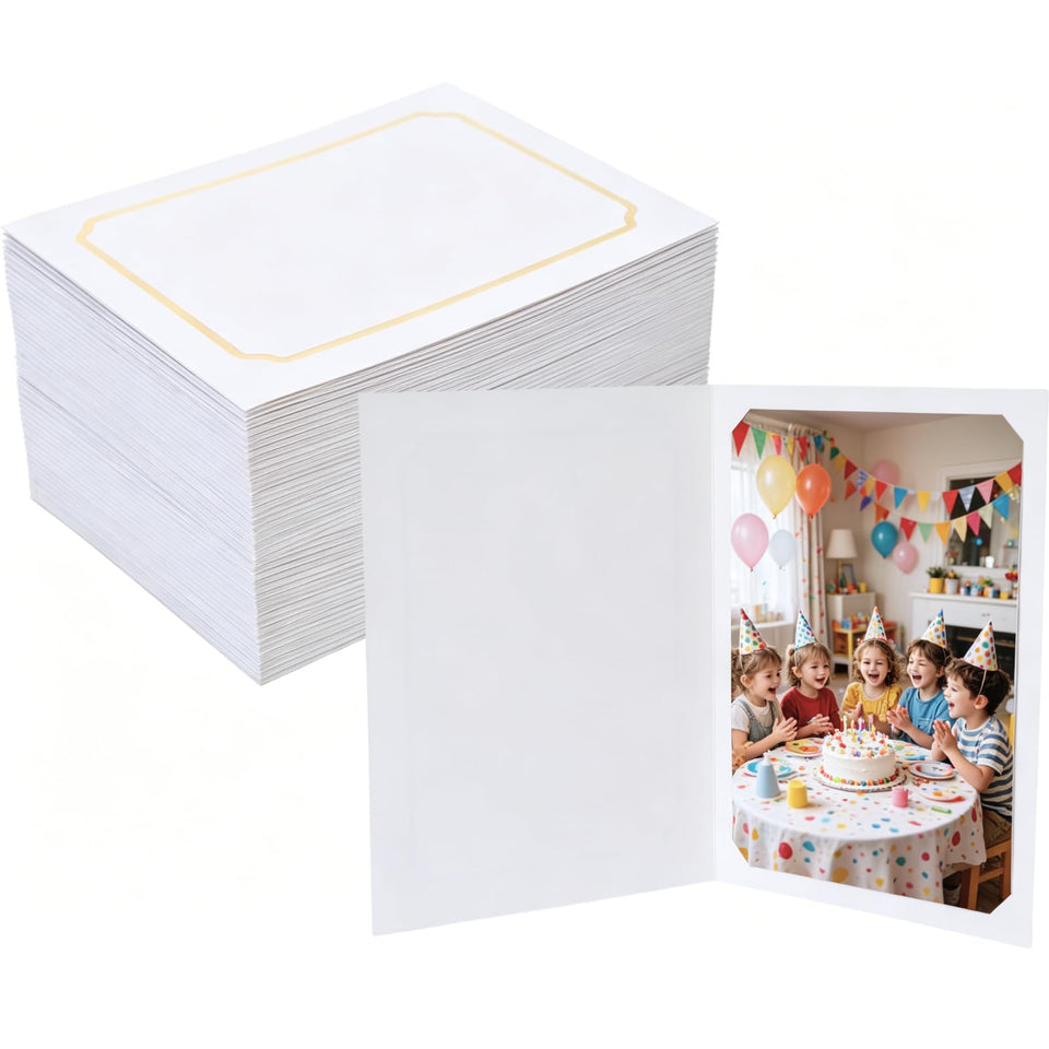 Litpoetic photo folder frame in white and gold trim holds 4x6 and 5x7 prints
