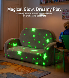 Little Dove glow-in-the-dark couch feature glows after light exposure for imaginative night-time fun.