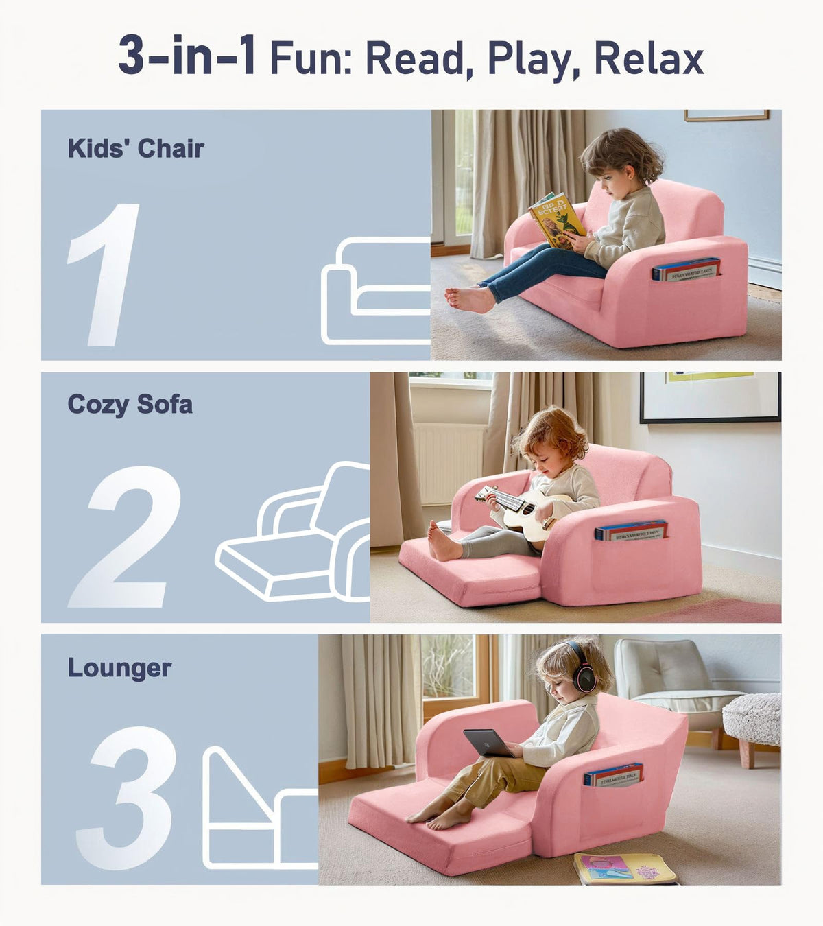 Little Dove 3-in-1 couch lounger mode invites cozy naps and lounging.