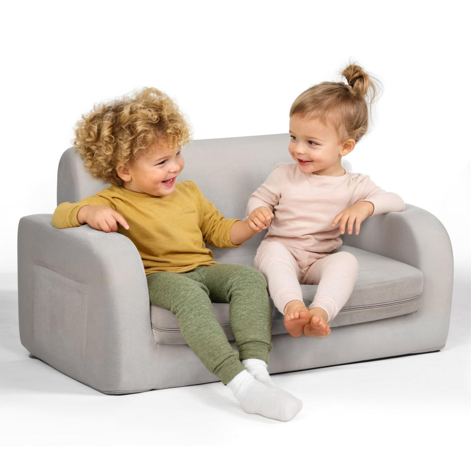 Little Dove 3-in-1 kids couch gray, fully convertible for playtime and lounging