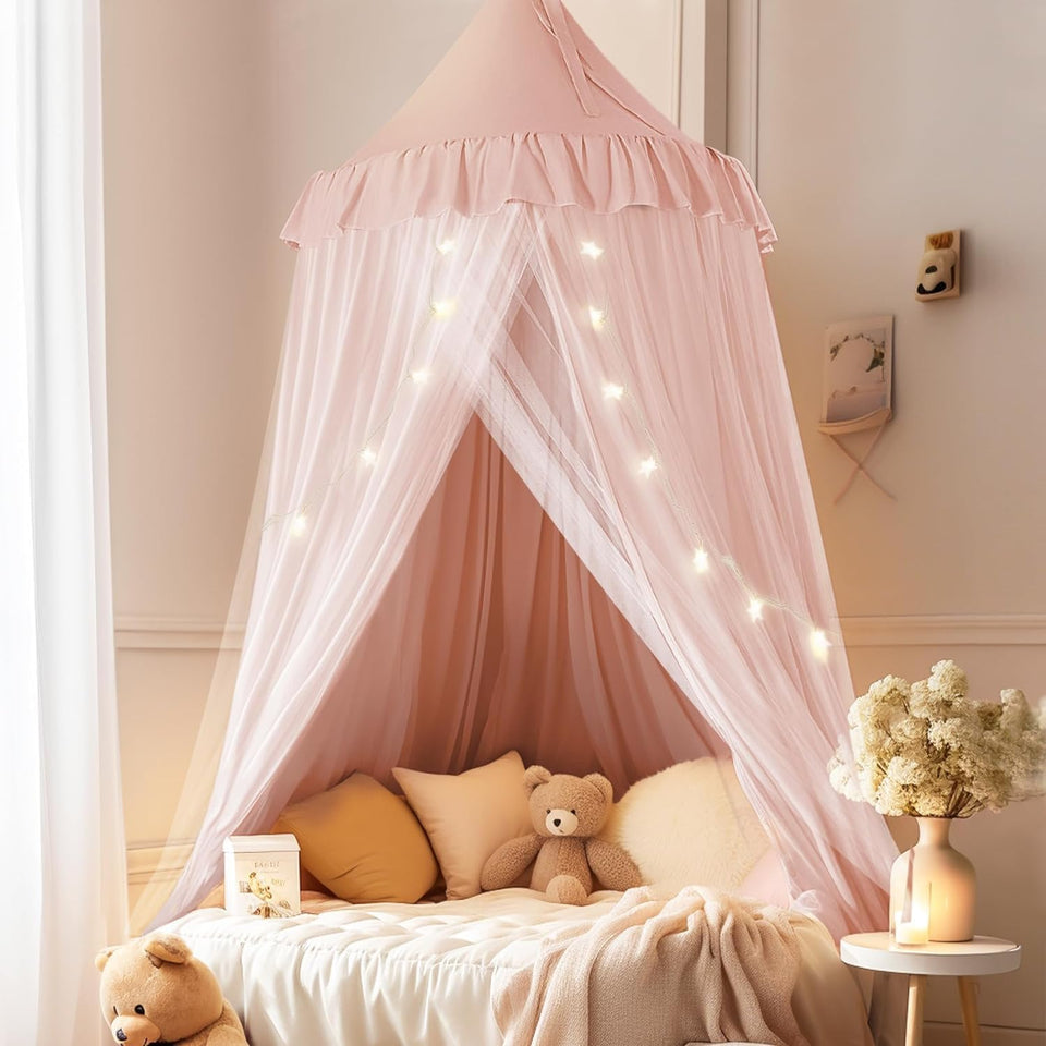 Little Dove bed canopy with star lights enhances a magical space for kids.