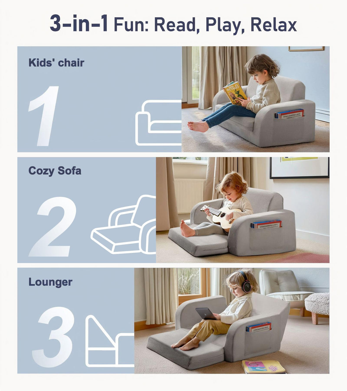 Little Dove kids lounger gray, ideal for nap time and relaxed play