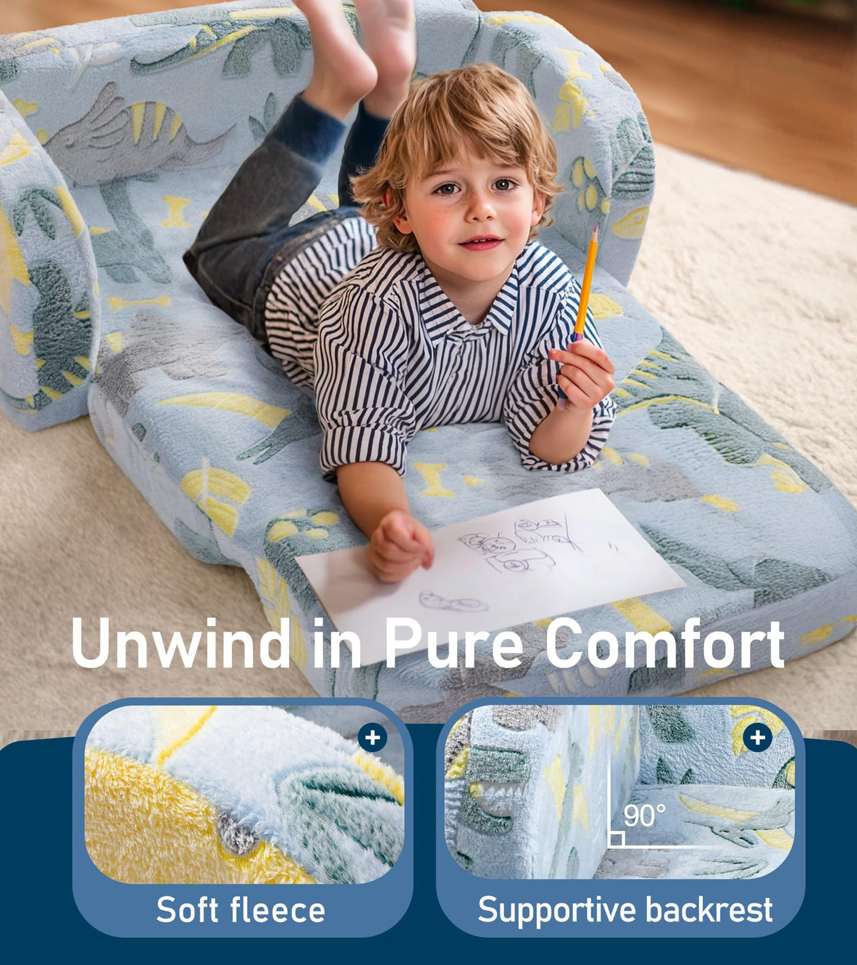 Removable machine-washable cover keeps the kids couch fresh.