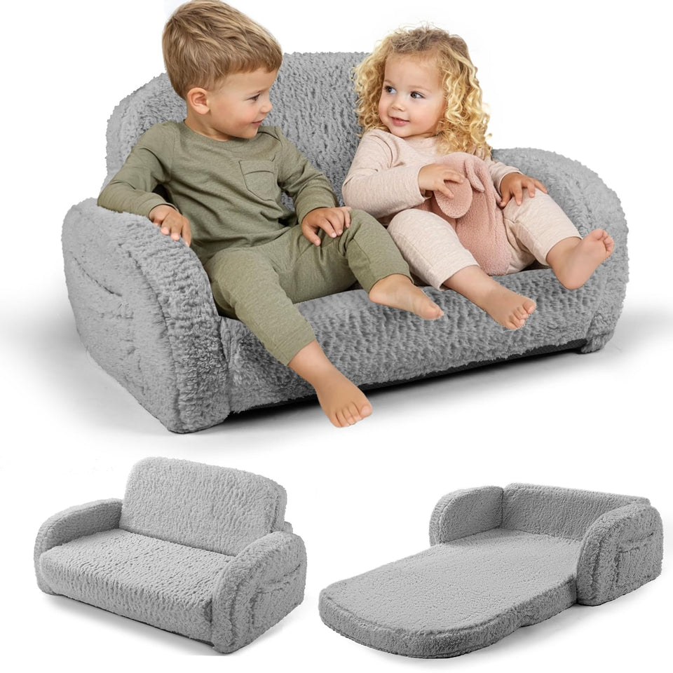 Little Dove 2-in-1 Sherpa fold-out couch closed for easy storage and quick setup