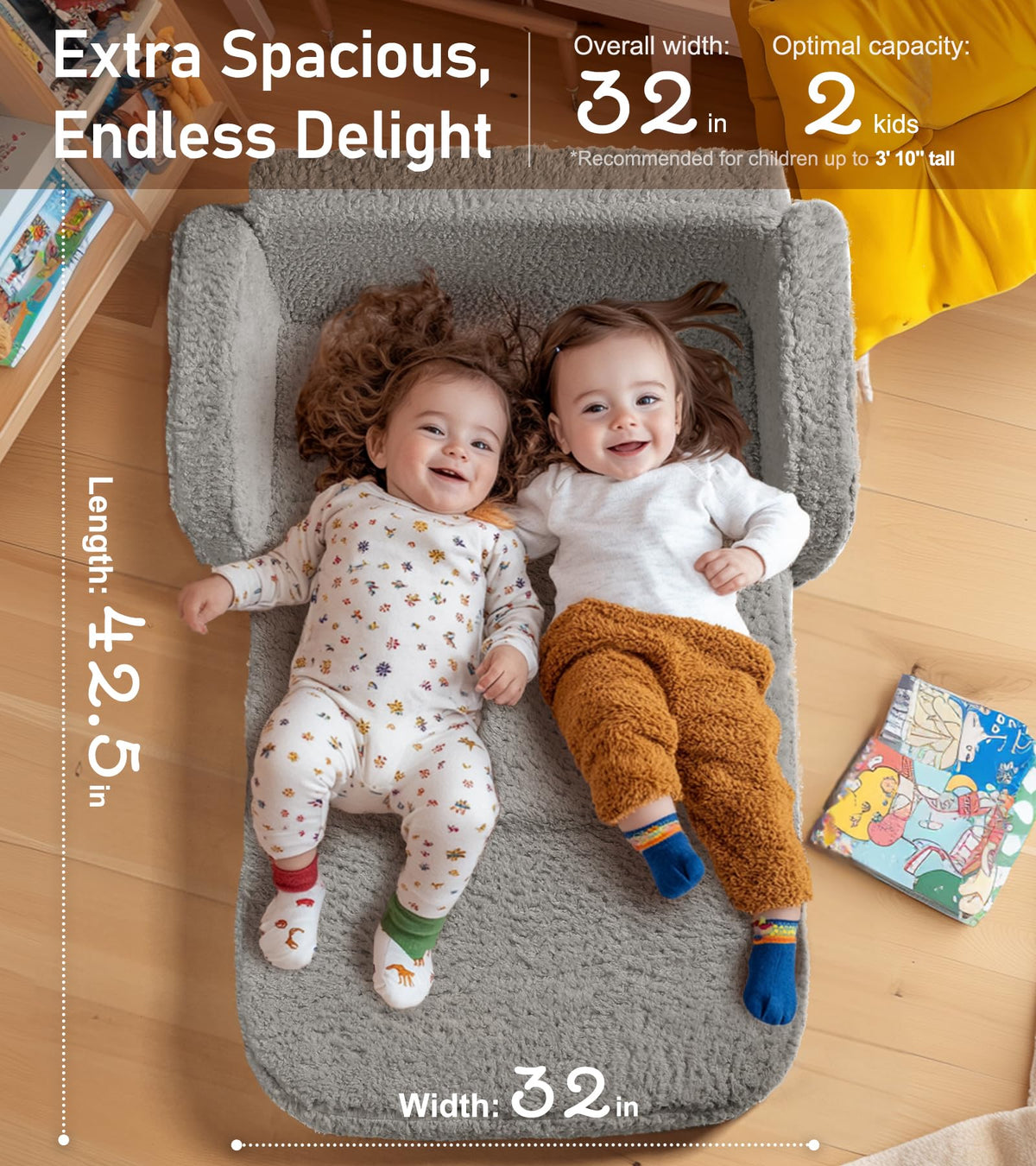 Little Dove 2-in-1 Sherpa fold-out couch open as a cozy lounger for naps