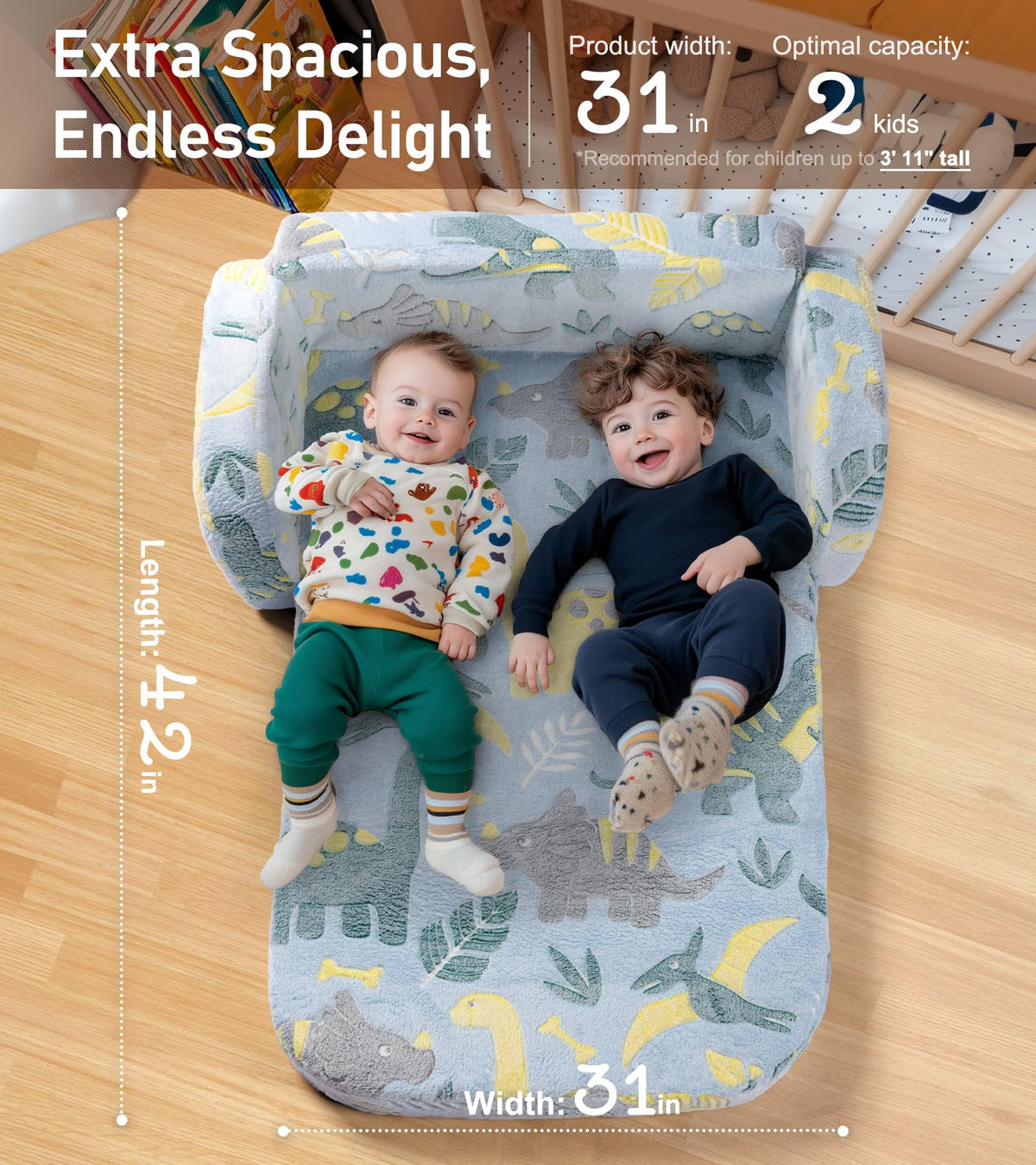 Little Dove soft fleece toddler couch offers gentle comfort and support.