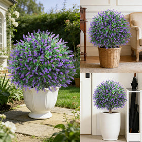 Little Glee 24-inch faux lavender boxwood ball for sunlit garden accents.