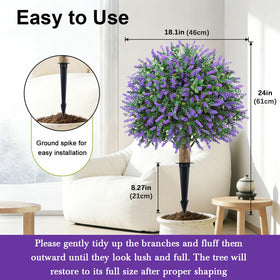 Little Glee UV-resistant lavender topiary maintains color in outdoor spaces.