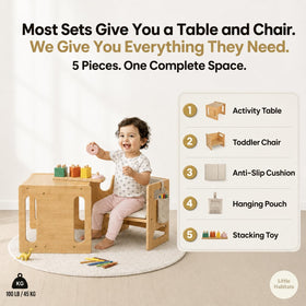 Little Habitats flip chair showing two seating heights for growing toddlers.