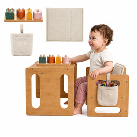Little Habitats Montessori table and chair set for toddler meals and independent play.