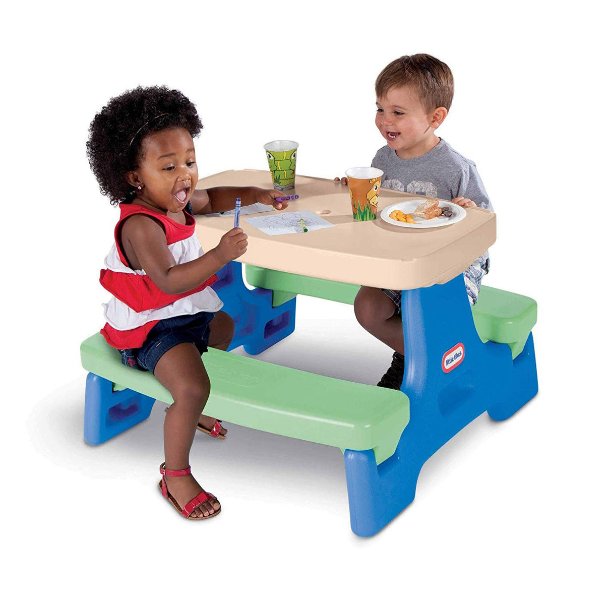 Little Tikes Easy Store Jr. Play Table folds flat for compact storage.