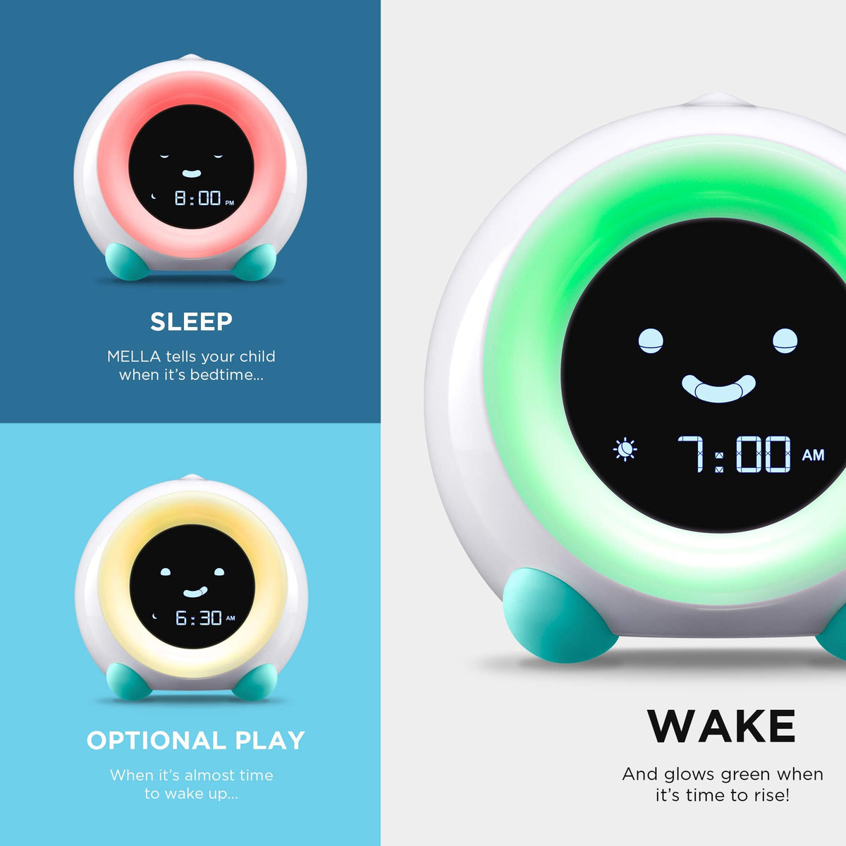 LittleHippo Mella Arctic Blue glow yellow timing cues signal transition for wake routine.
