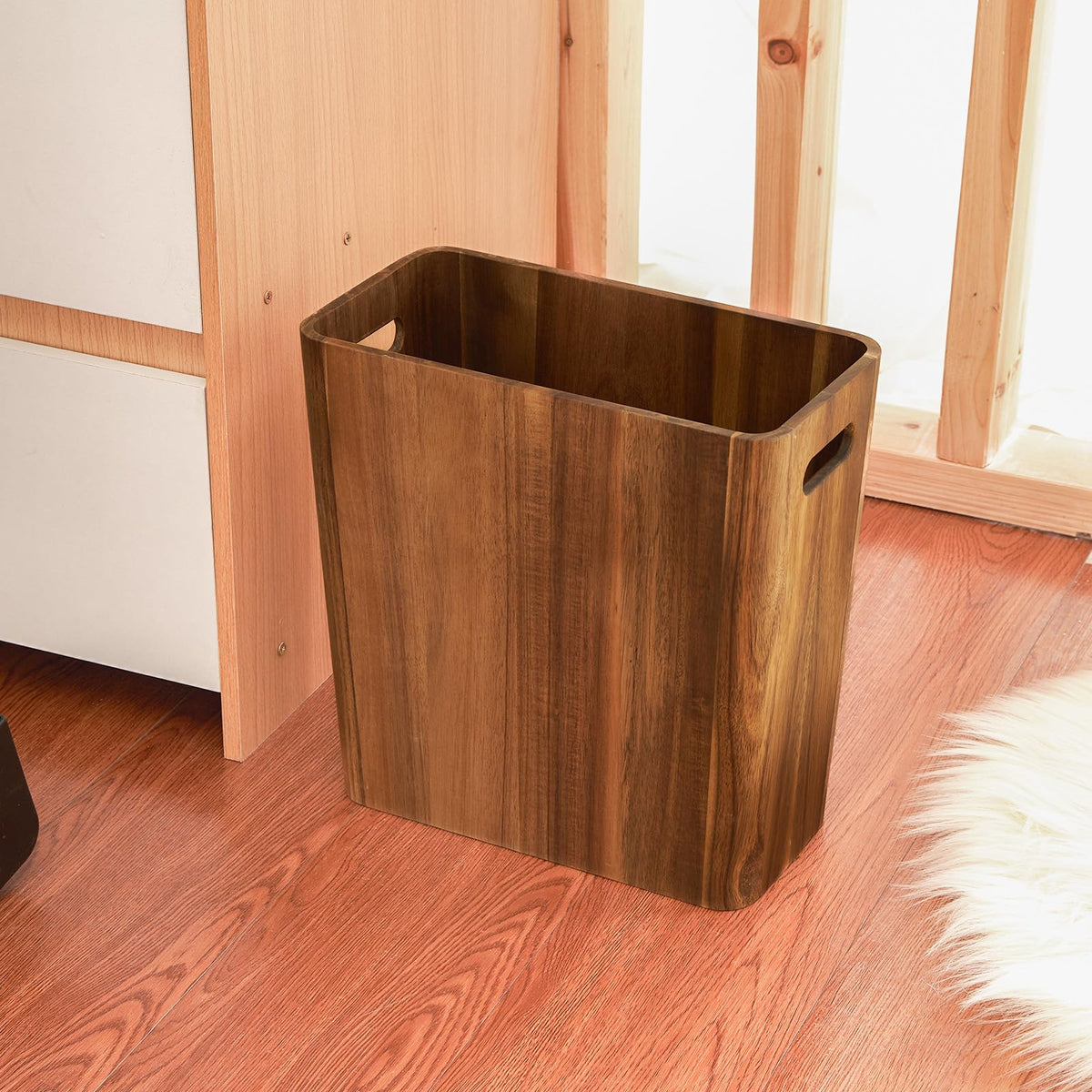 LiTY acacia waste bin for storage or recycling with natural grain