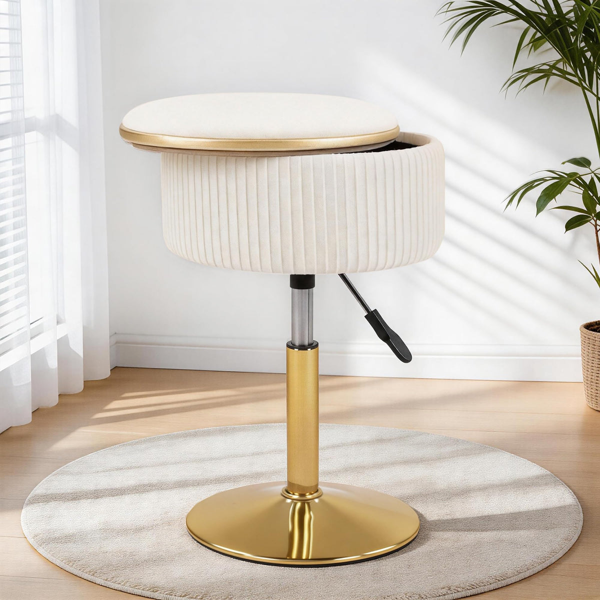 LITZFUR adjustable vanity stool with 360° swivel for versatile seating at the vanity