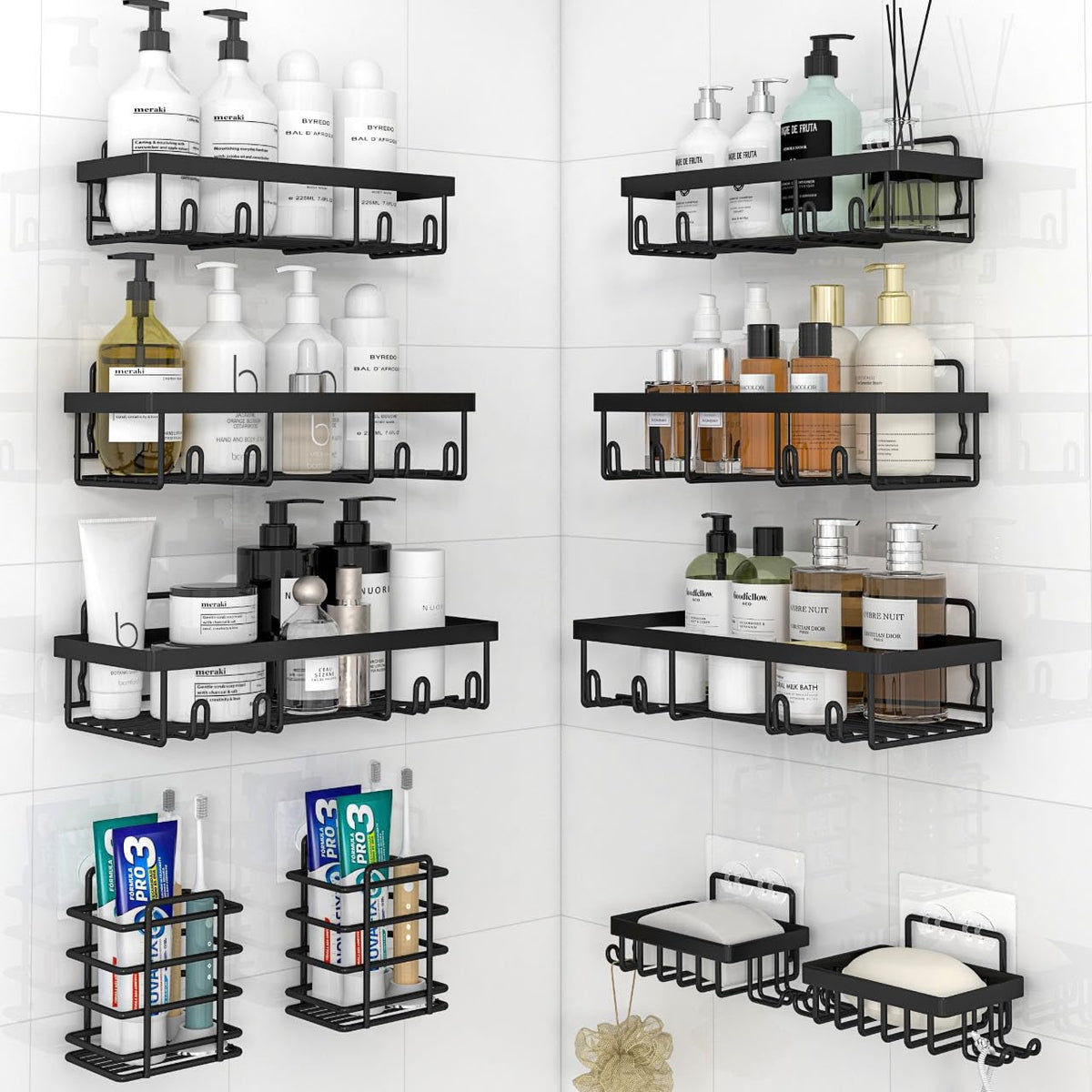 Liuoud 10-pack shower caddy front view for clutter-free shower storage
