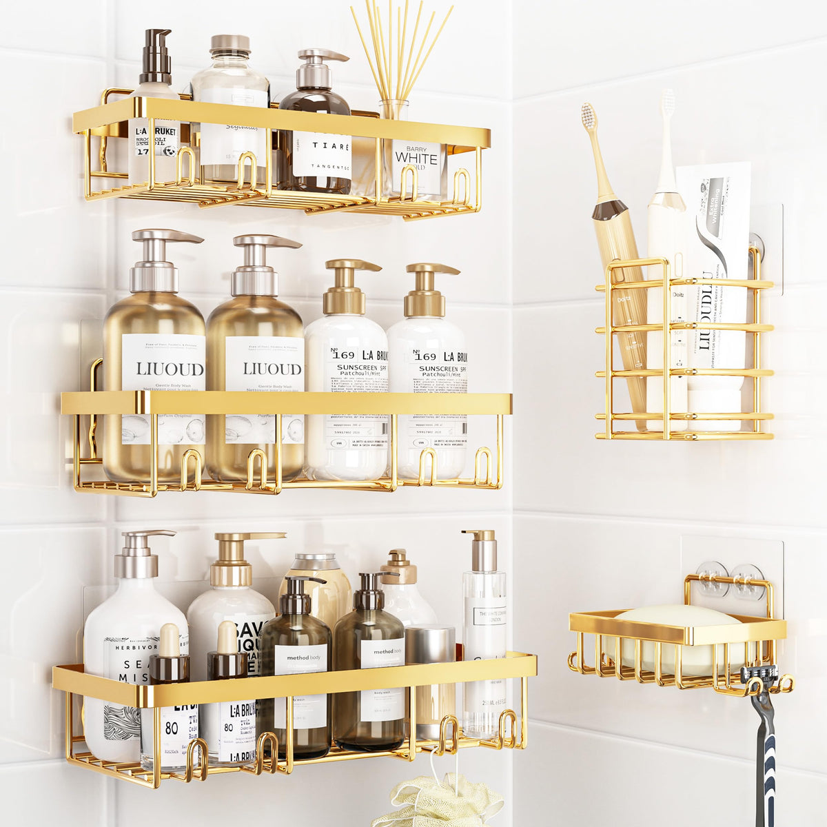 Liuoud 5-pack shower caddy in shower keeps bath essentials organized with quick access.