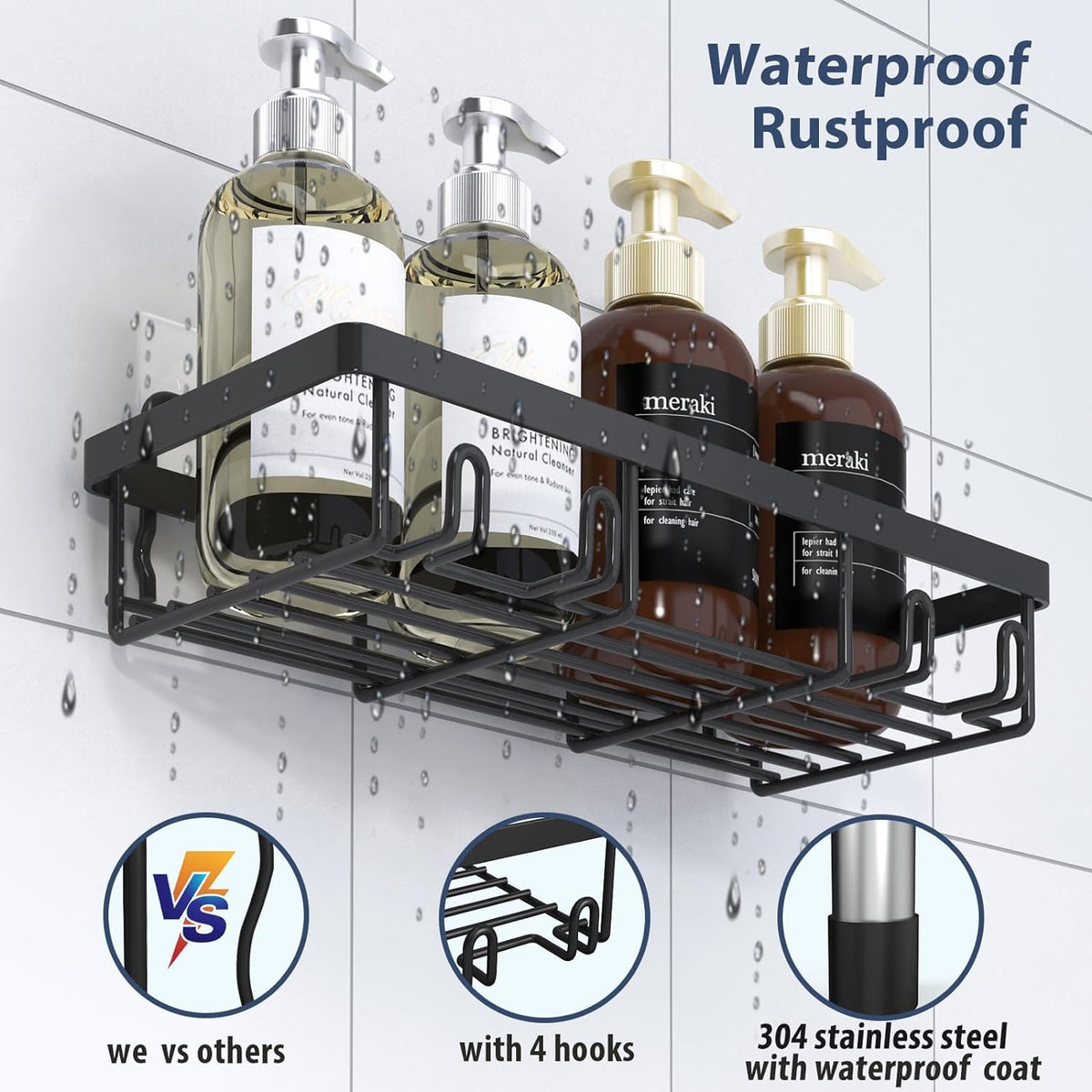Liuoud black caddy hollow design promotes fast drying after use
