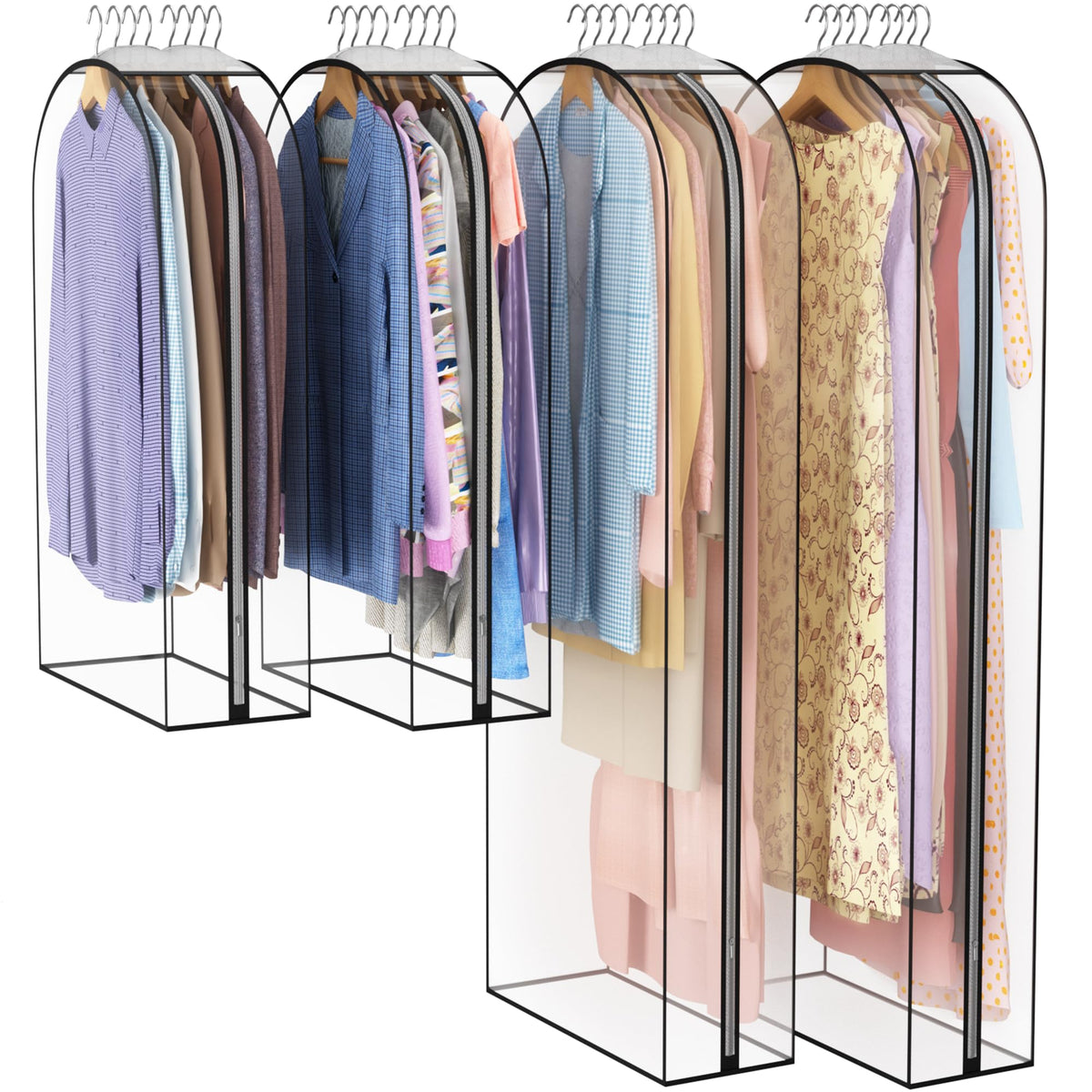 Liuoud clear garment bag with 10-gusset for wrinkle-minimizing storage.