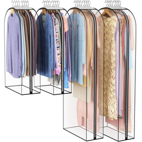 Liuoud clear garment bag with 10-gusset for wrinkle-minimizing storage.