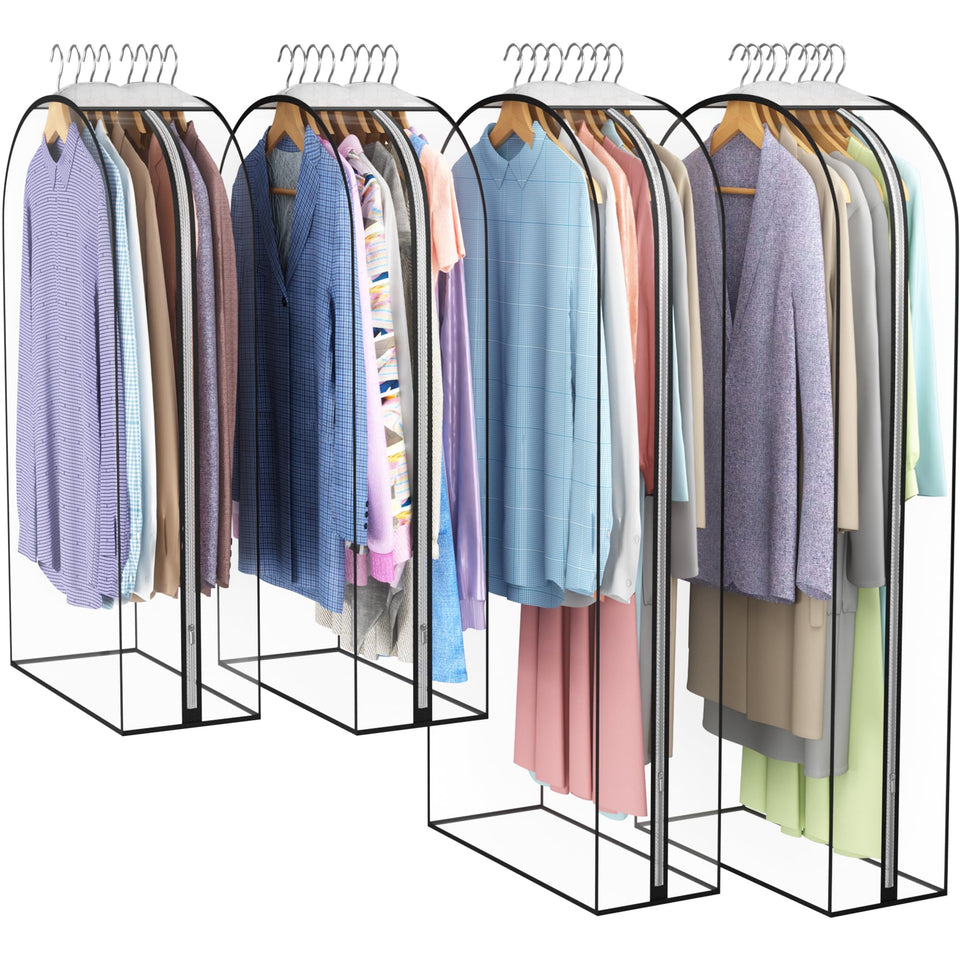 Liuoud clear garment bag with 10-gusset design for wrinkle reduction.