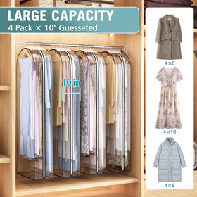 Liuoud clear garment bag with 10-inch gusset for spacious, wrinkle-free storage.