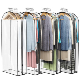 Liuoud clear garment bag showing 50-inch length for open closet storage and quick outfit visibility.
