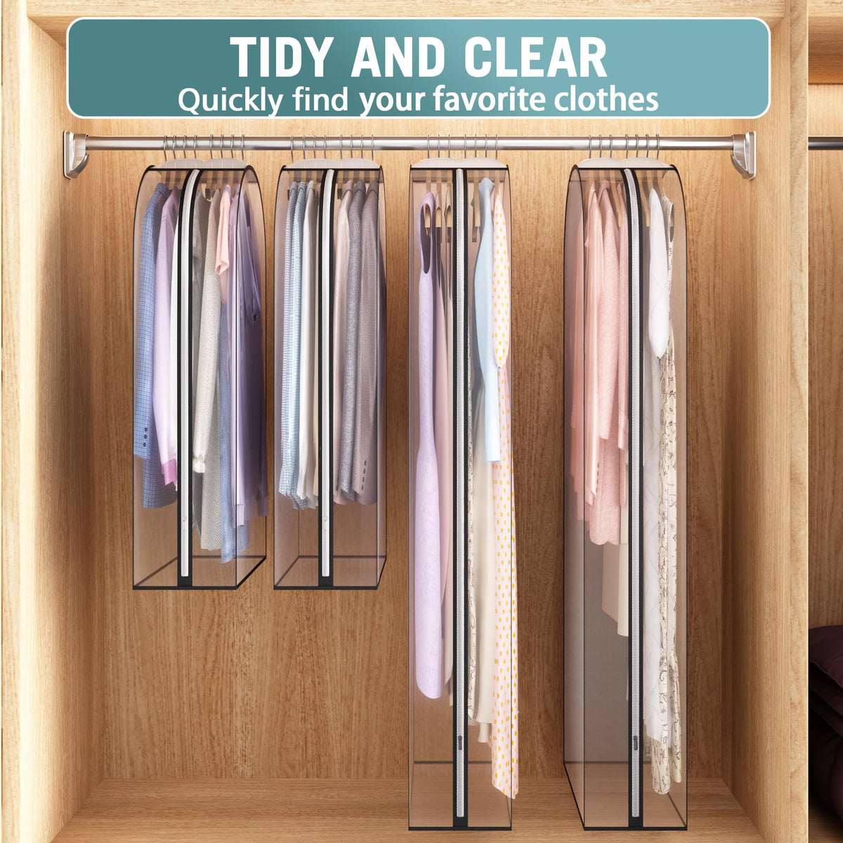 Liuoud clear plastic clothes cover offering transparent protection.