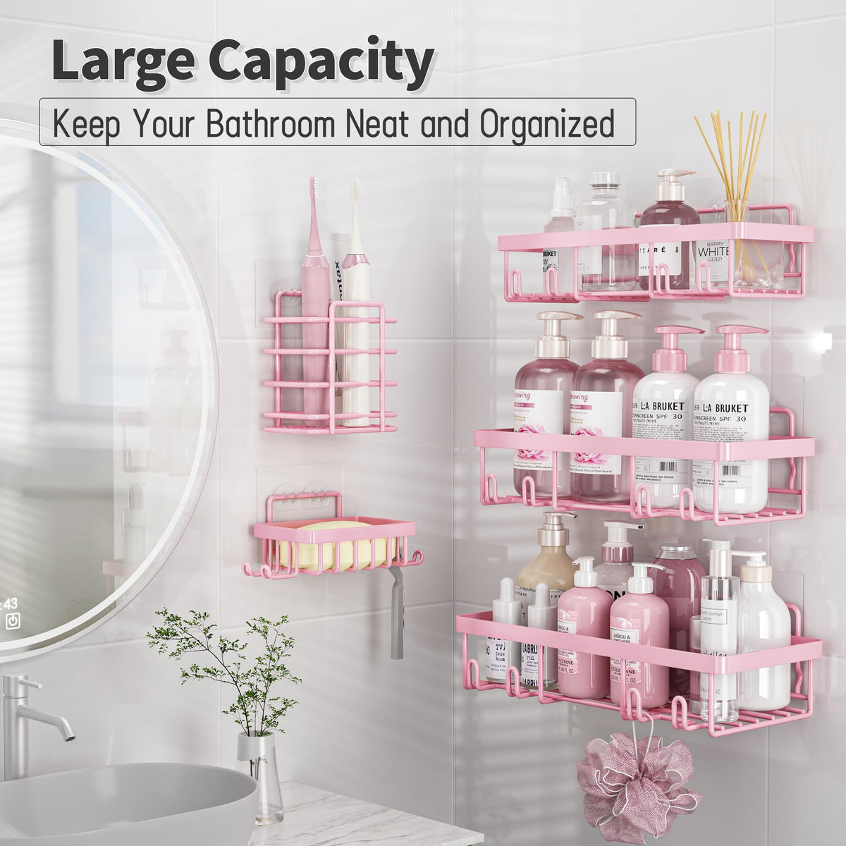 Liuoud pink wall shower caddy medium neatly stores daily bath essentials
