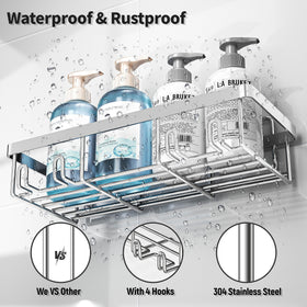 Liuoud shower organizer mounted with adhesive demonstrates secure load carrying.