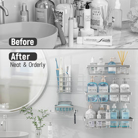 Liuoud large capacity caddy holds shampoos, conditioner, and body wash.