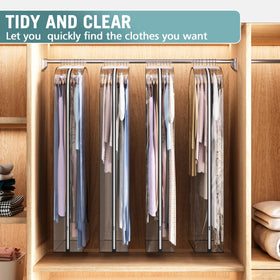 Liuoud clear bags help sort seasonal clothing while minimizing wrinkles.