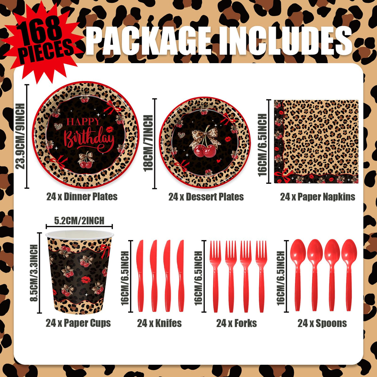 Liushugu red cheetah plates 7in ideal for desserts and snacks.