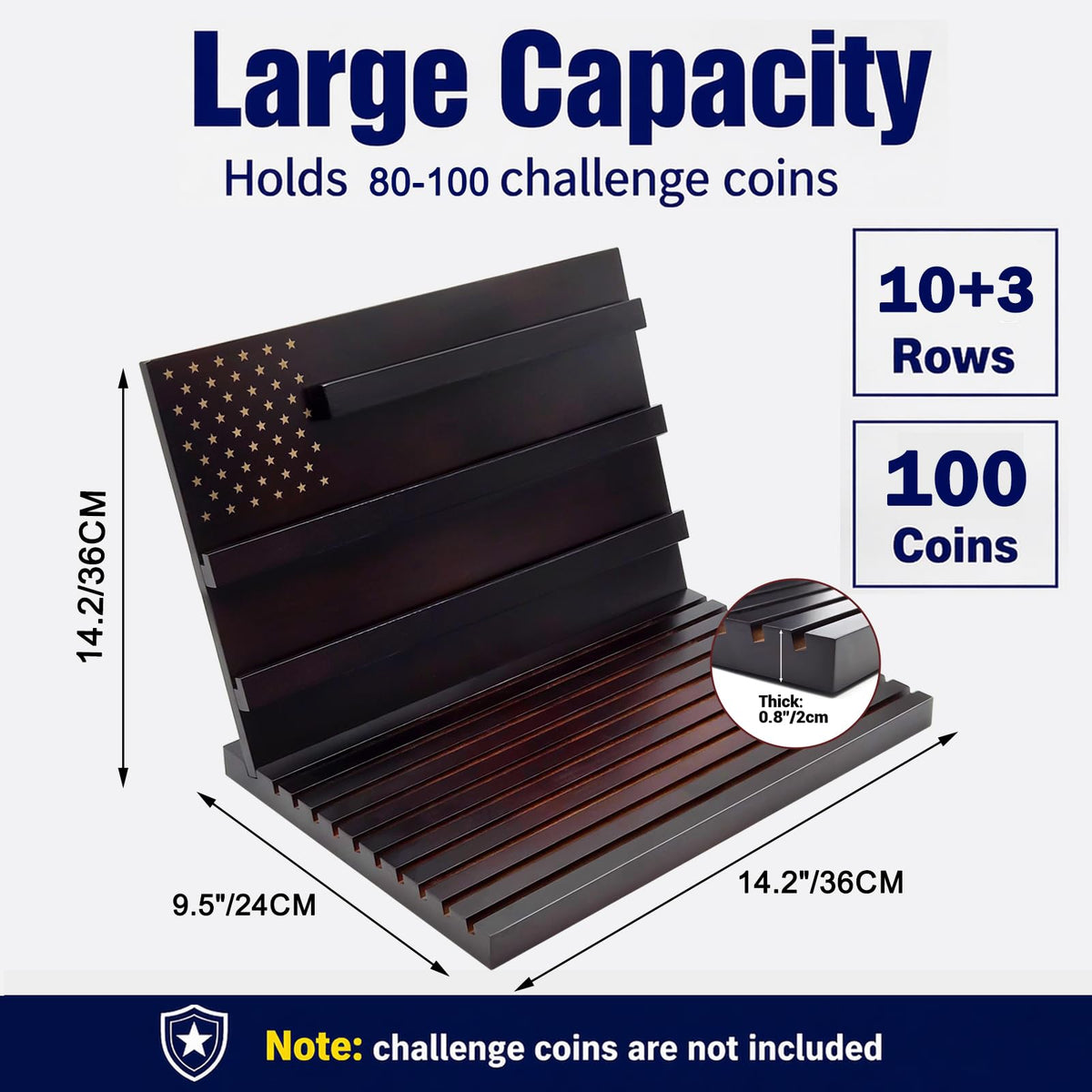 LIUYALO walnut display features an 8° angle to enhance coin detail visibility.