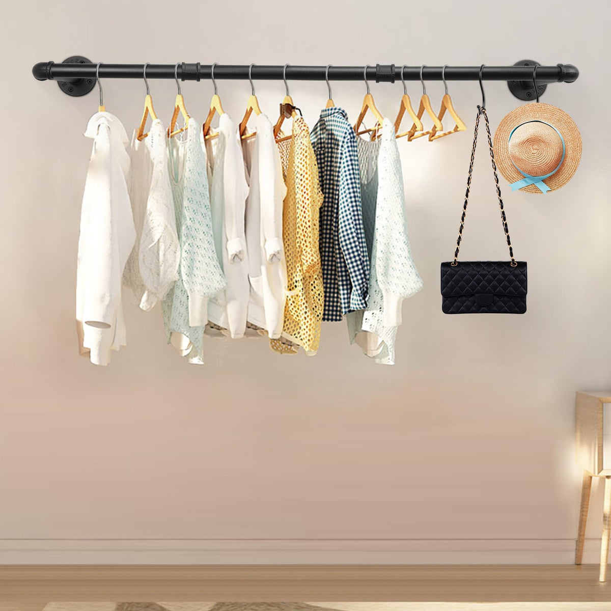 Livabber black finish industrial rack in action enhances decor and organization