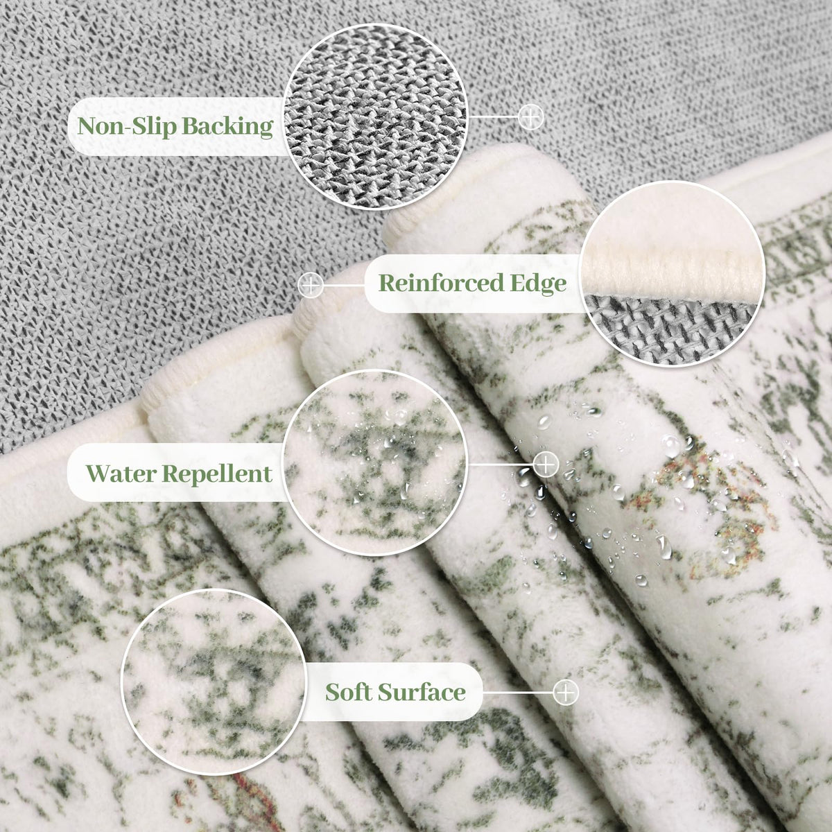 LIVEBOX vintage tribal medallion rug in sage adds calm to rooms.