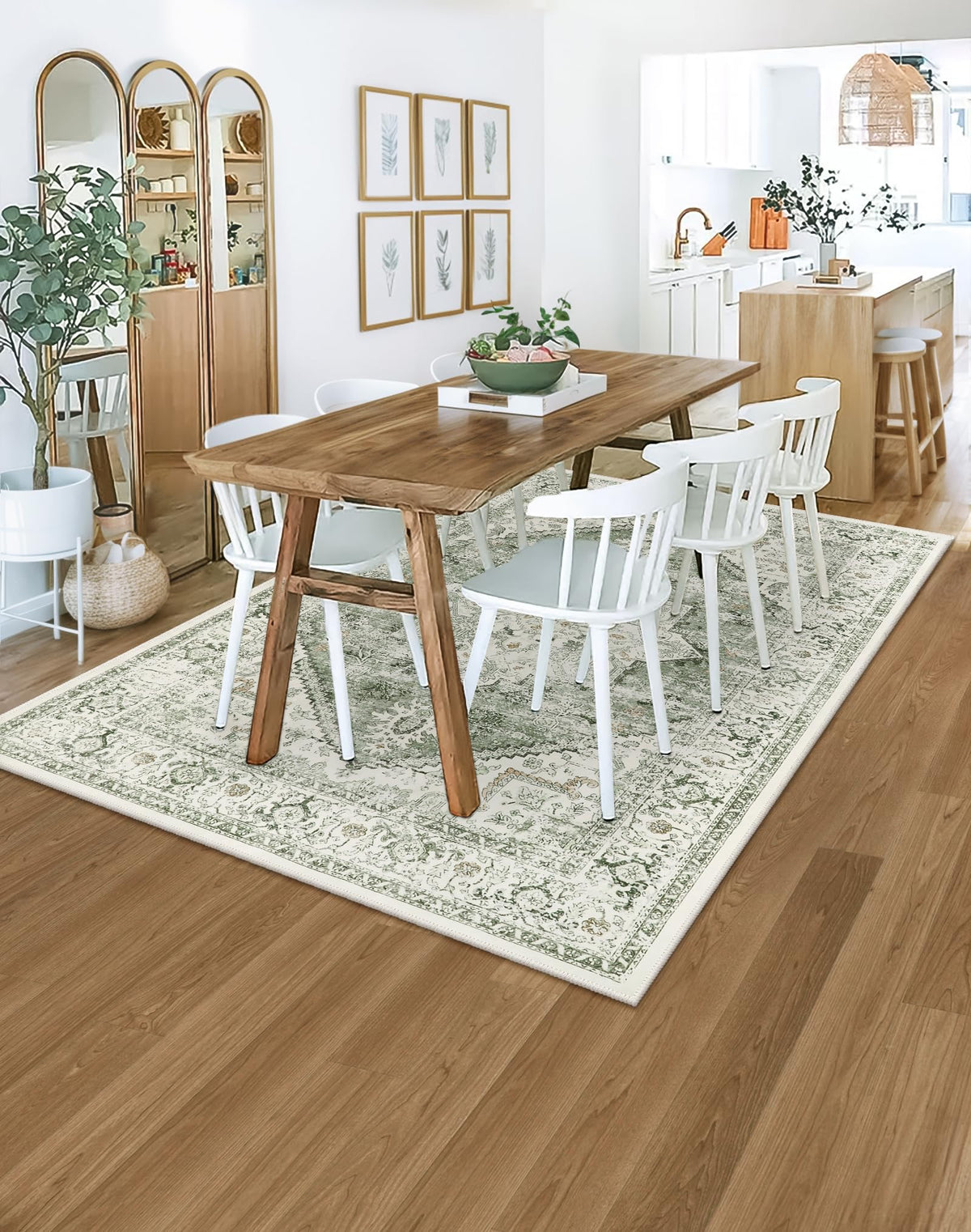 LIVEBOX Vintage tribal sage rug offers serene motif for living rooms.