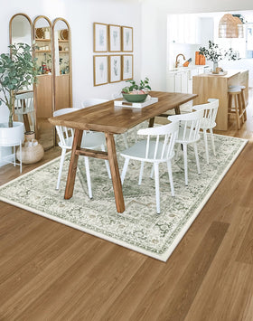 LIVEBOX Vintage tribal sage rug offers serene motif for living rooms.